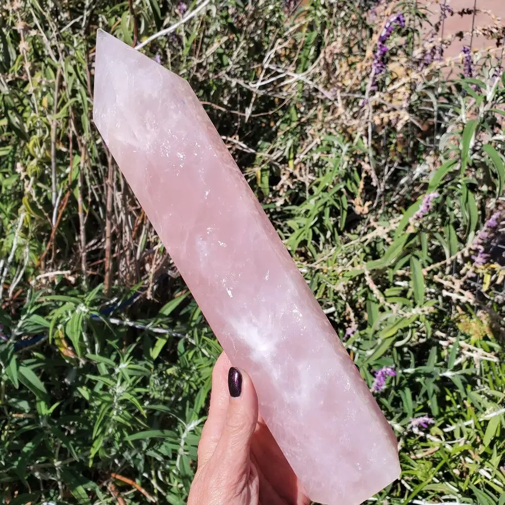 XL Rose Quartz Large Deep Pink Flashy Crystal Tower 1610 grams